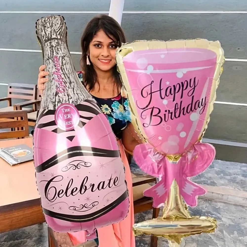 EXTRA LARGE Mylar Pink ‘Celebrate’ Champagne Bottle Balloon